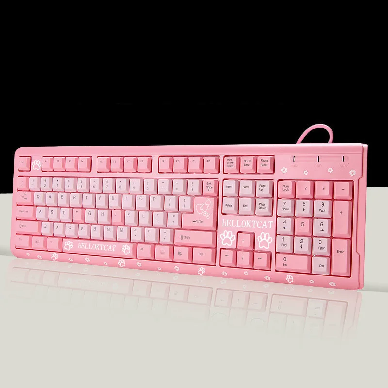 pink cute 104 wired keyboard usb ultra thin cartoon cat home laptop keyboard office gaming peripheral electronics keyboard free global shipping