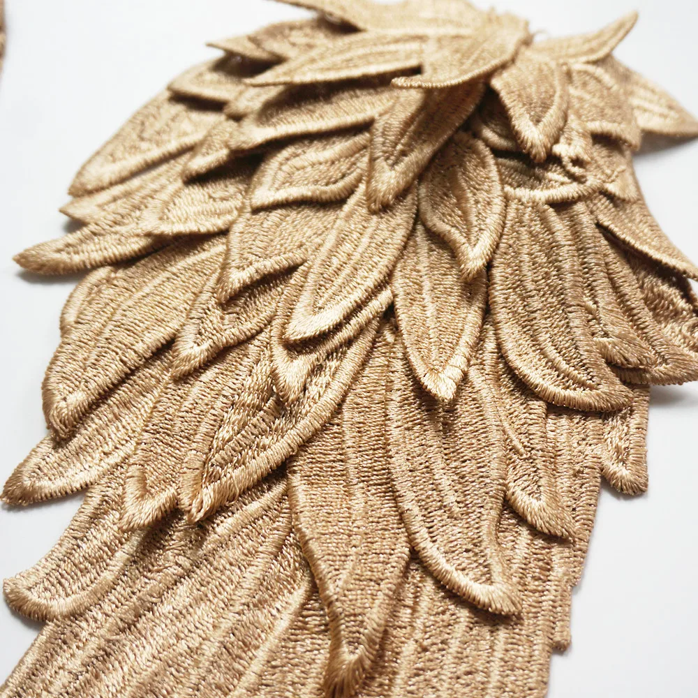 2 шт. золотисто коричневая вышивка ангел аппликация в виде крыла Шитье Цветок