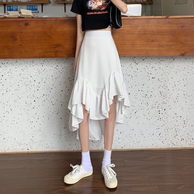 

Summer 2021 New Korean Style High Waist Slimming Mid-Length Skirt Irregular Fishtail A- line Skirt for Women Ins