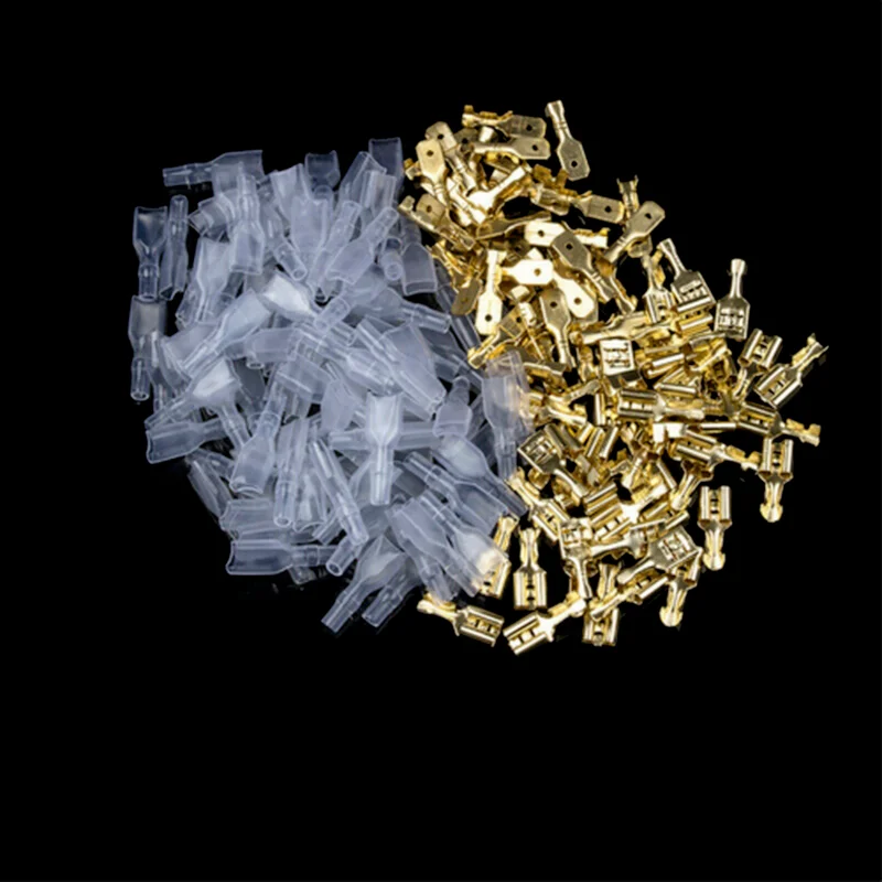 100pcs Female and male Crimp Terminal Connector 2.8/4.8/6.3mm Gold Brass/Silver Car Speaker Electric Insulated Wire Connectors |