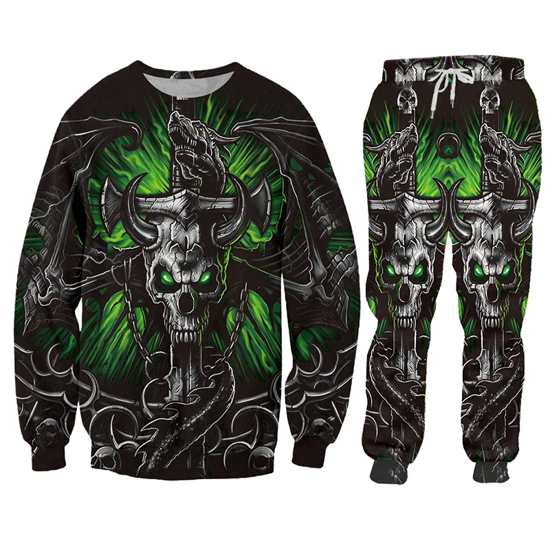 

Skeleton Dragon Skull Autumn Winter 3D Printed Men's Hooded Sweater Set Sportswear Tracksuit Long Sleeve Men's Clothing Suit
