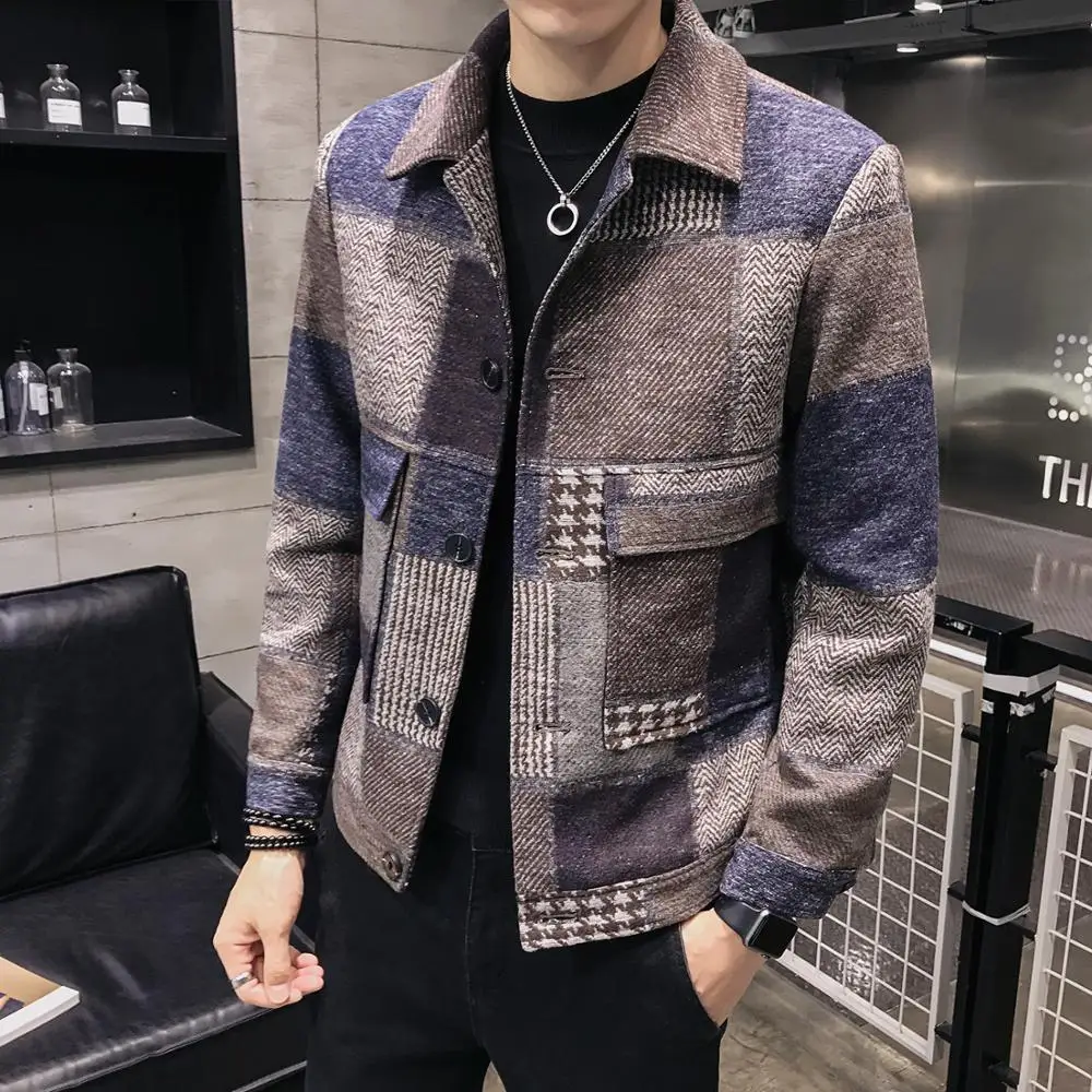 Новинка 2020 Мужская шерстяная куртка на весну и осень Корейская приталенная