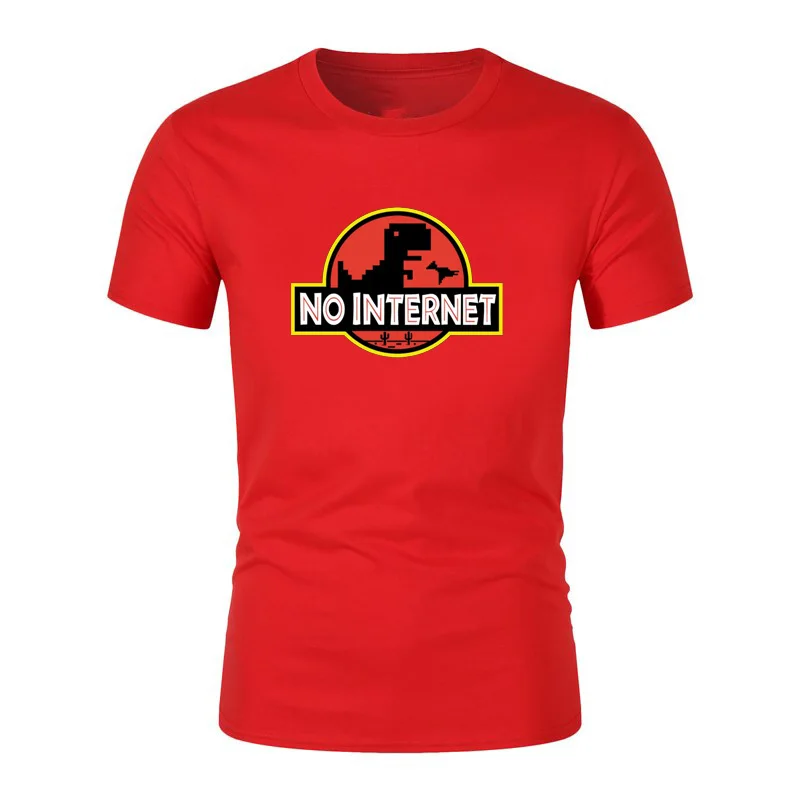 

Cartoon Dinosaur tee shirt Printed No internet T shirt men dino tshirt funny Harajuku Tops Jurassic offline park Men's t-shirt
