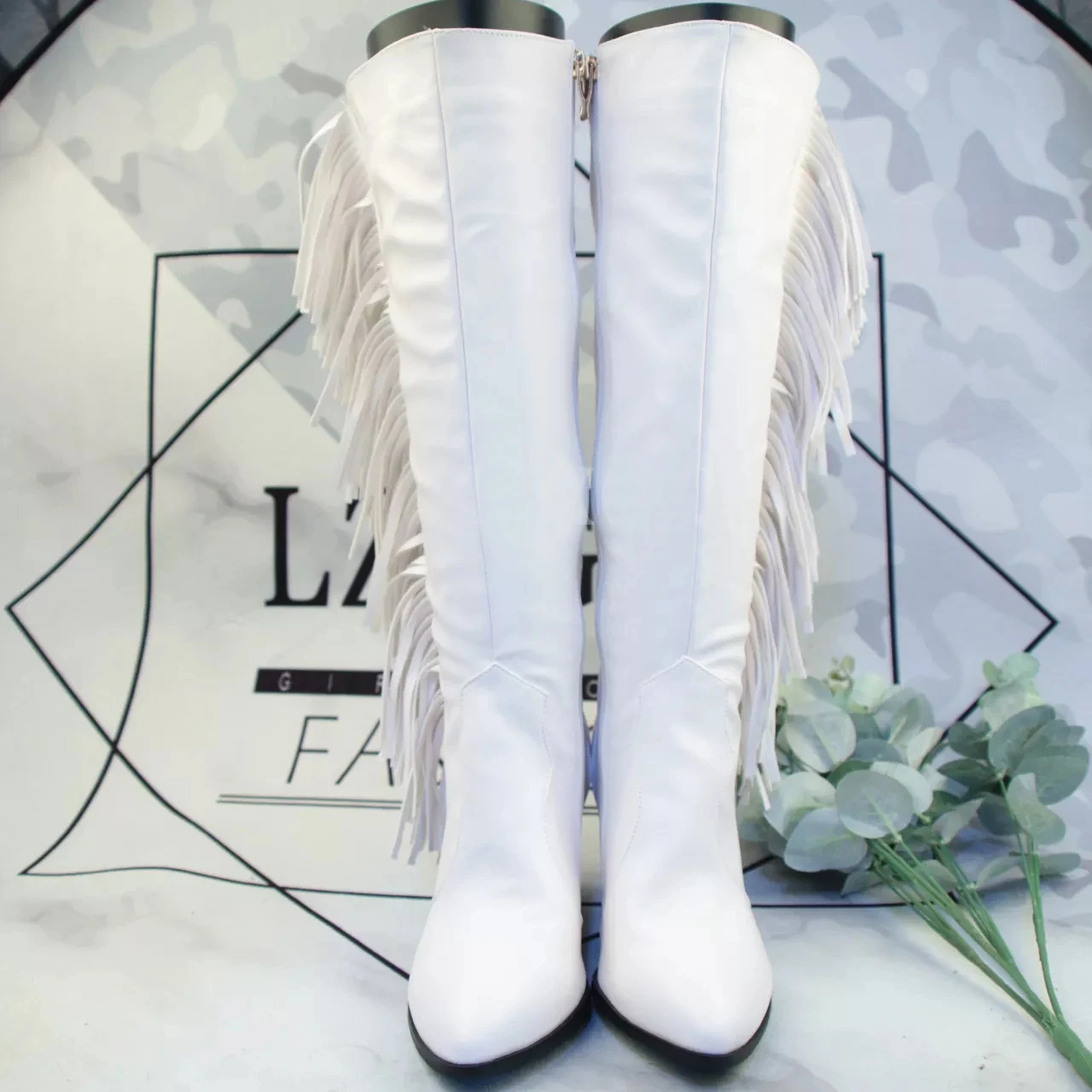 

Fringe Boots 2021 mid Heel Tassel Moccasin Mid-Calf Women Boots Plus Size 35~43 Fashion female boots