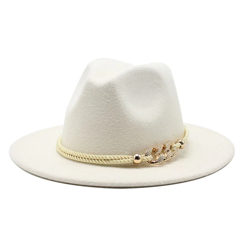 Branco de Borda Chapéu para Homem Chapéu Preto Larga Simples Igreja Derby Panamá Sólido Feltro Fedoras Feminino lã Artificial Mistura Jazz Boné –