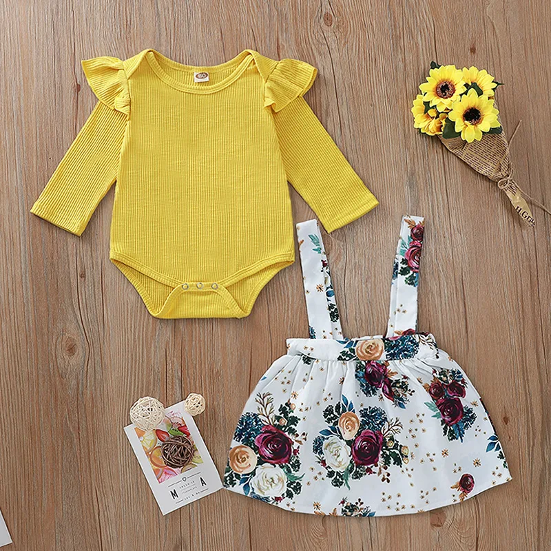 2019 комплект с юбкой цветочным рисунком боди длинными рукавами юбка подтяжками