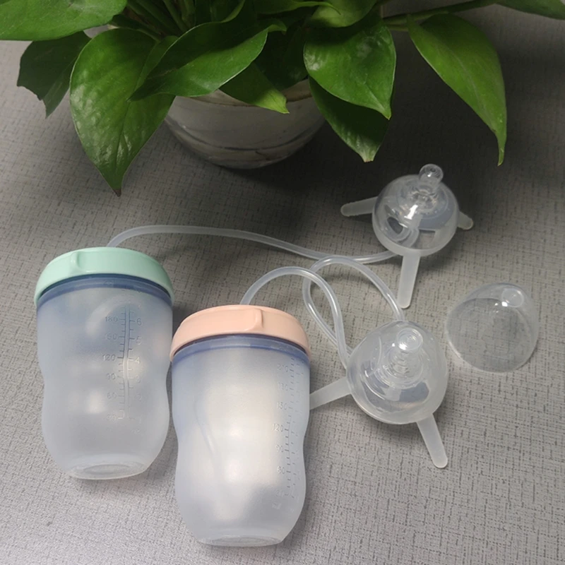 

250ml Wide Mouth Handless Newborn Milk Bottle Self-Feeding Baby Bottle with Long Straw Tube Silicone Sippy Kids Cup