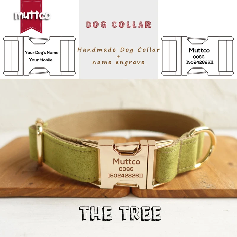 

MUTTCO custom pet collar retailing self-design dog collar THE TREE engraved metal buckle 5 sizes dog collar and leash UDC031J