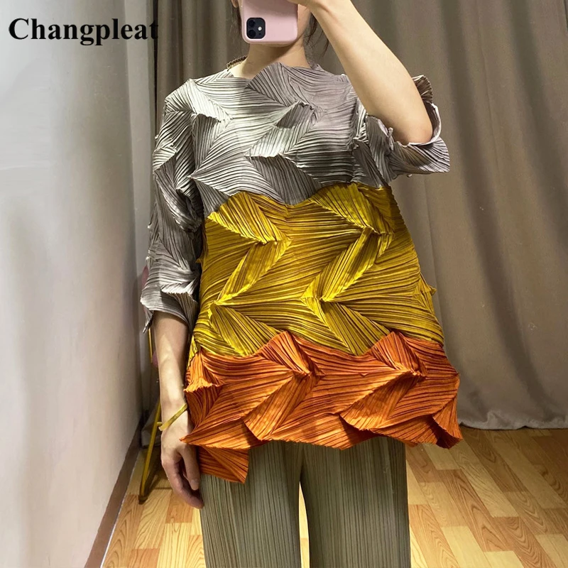 Женская футболка составного кроя Changpleat свободная плиссированная с рукавом 3/4