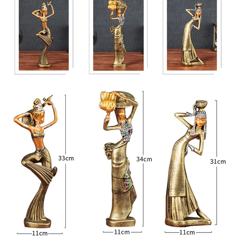 Exotic African Statue Retro Dai People Teenage Girl Art Sculpture Creative Resin Craft Desktop Office Decorations For Home R3416