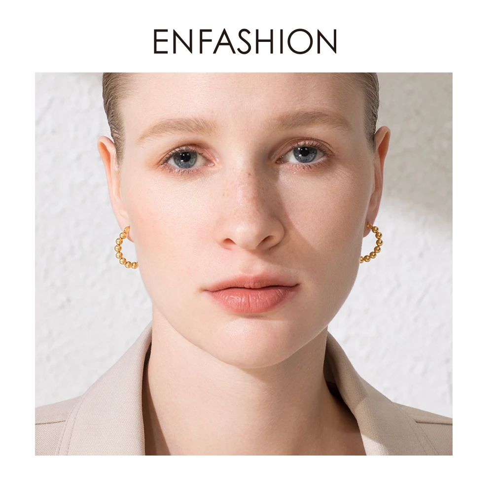 ENFASHION маленькие металлические серьги-кольца с шариком для женщин золотого цвета из нержавеющей стали большие круглые петлевые серьги Модные Ювелирные изделия Подарки 1060
