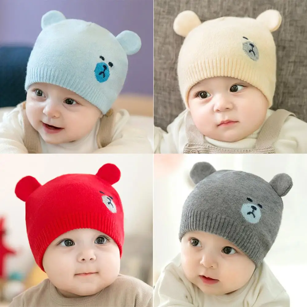 Детская шапка Корейская осенне зимняя шерстяная вязаная с ушками