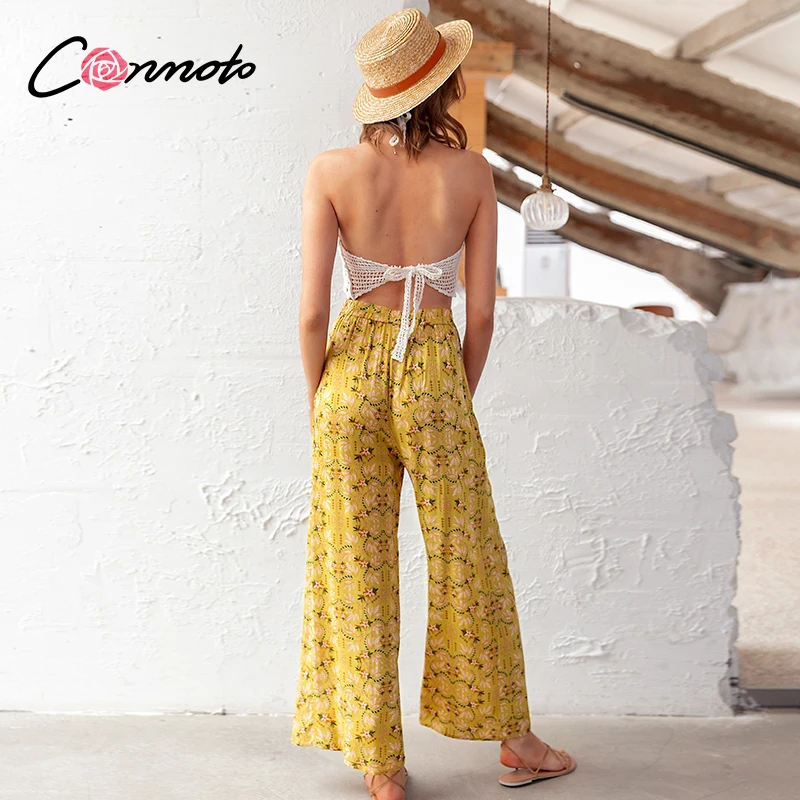 Conmoto Повседневные женские брюки с высокой талией широкие разрезом пляжные штаны