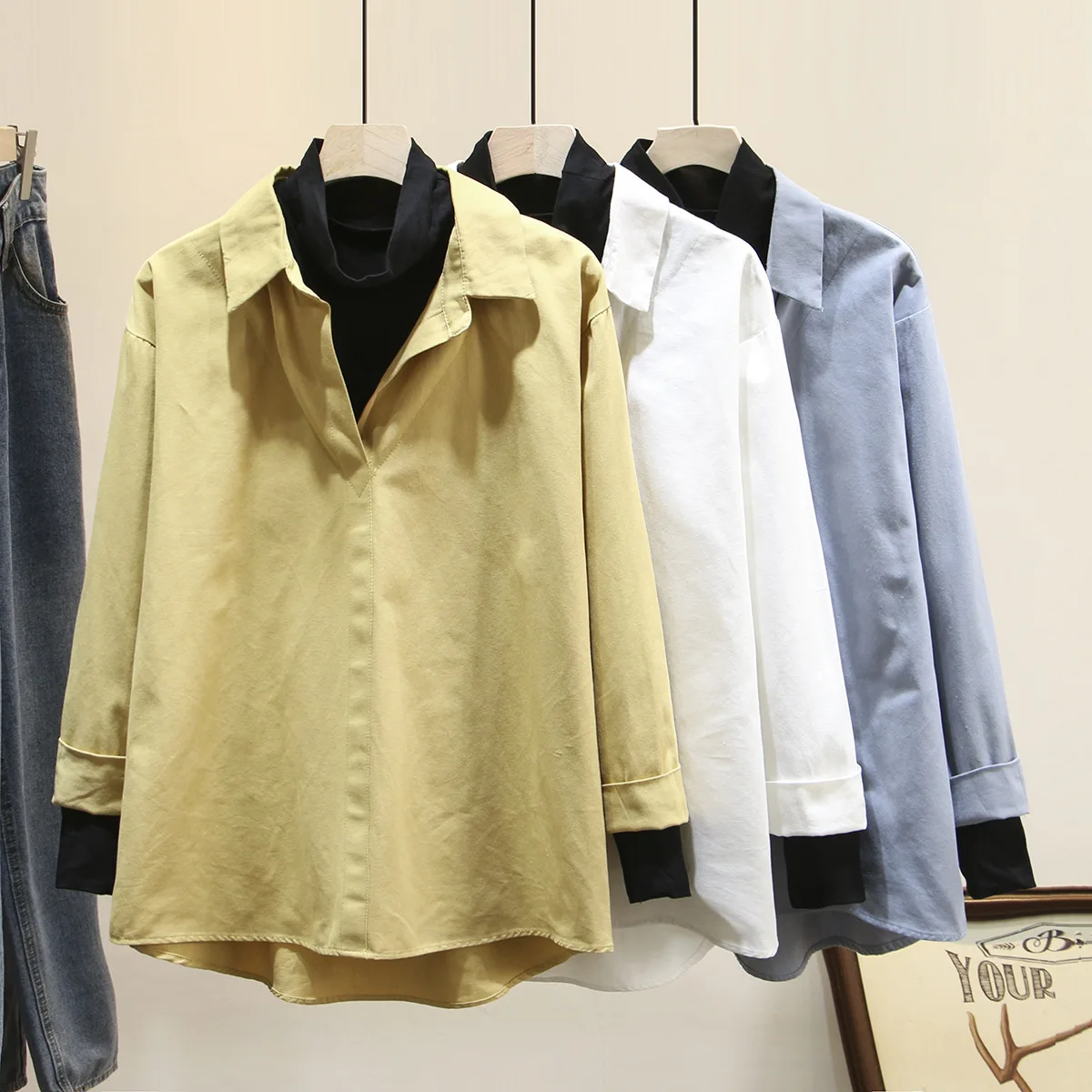 Turtleneck Blouse Women 2020 Spring Fashion Tops Plus Size Casual False two piece Long Sleeve Loose Female Shirt K1-0668 | Женская