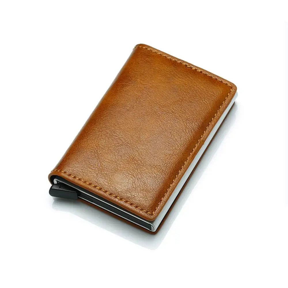 Apricot 9810 BISI GORO мужской кошелек Блокировка Rfid из искусственной кожи винтажный кредитный держатель для карт унисекс Противоугонная защита Алюминиевый металлический кошелек - Цвет: Apricot 9810