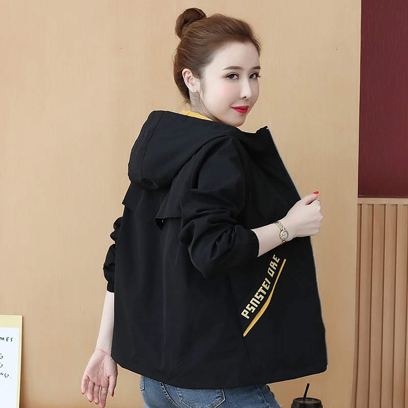 Женская ветровка с капюшоном и принтом куртка бомбер длинным рукавом верхняя