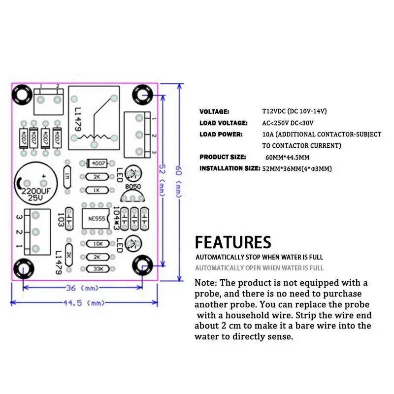 12 В постоянного тока контроллер уровня жидкости низкого давления модуль датчика