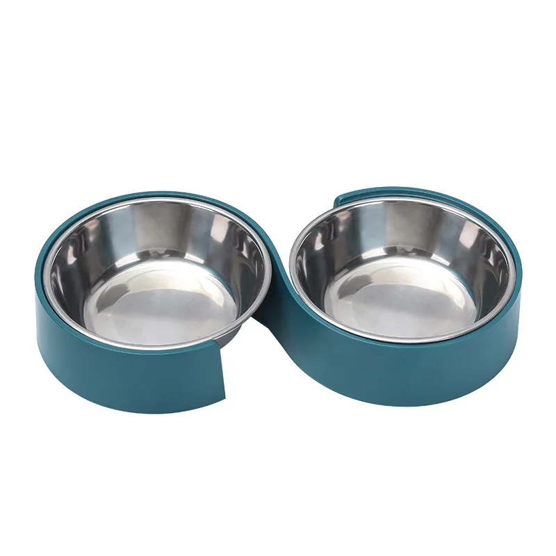 

The New S-shaped Simple Design Anti-dumping Dog Bowl Cat Food Bowl Water Bowl Abs+ Stainless Steel Material For Small Pet Feed