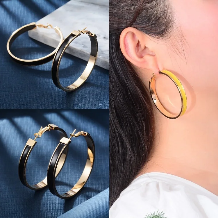 black enamel hoop Винтаж корейской моды Chic серебро большой обруч серьги Kpop цирконий жемчуг длинные кисточки серьги для женщин заявление свадьба - Окраска металла: black enamel hoop