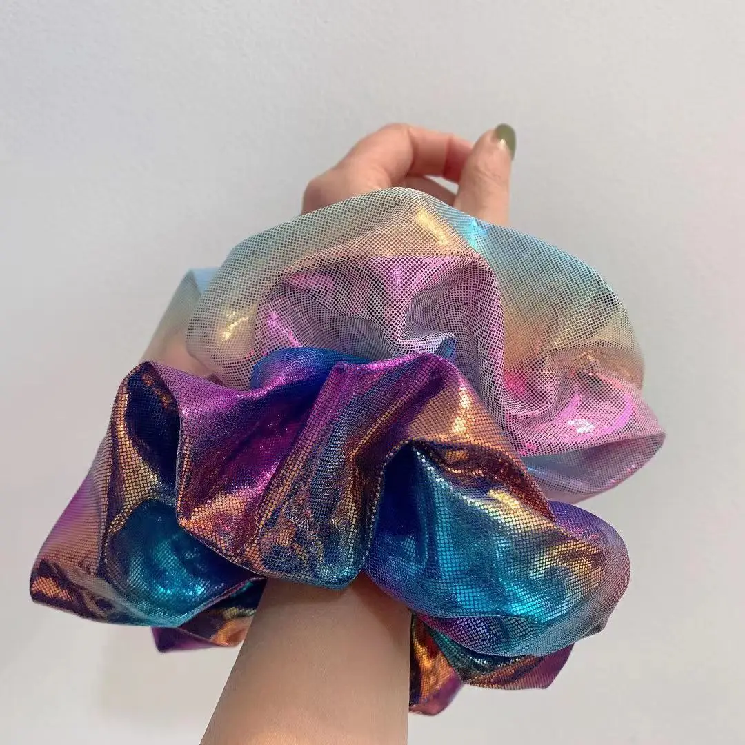 

Women New Oversized Laser PU Hair Scrunchies Fantasy Tie-dye Galaxy Hair Ties Soft Hair Band Shimmer Rope Band For Heavy Hair