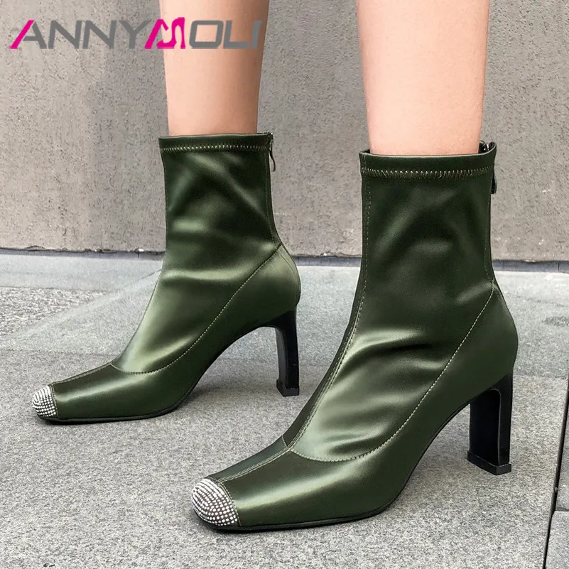 Женские ботильоны на молнии ANNYMOLI эластичные шелковые полусапожки высоком
