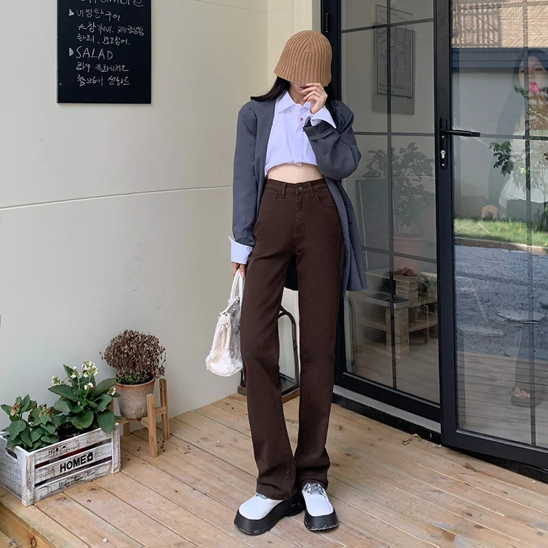 

Женские джинсы, женские коричневые брюки с высокой талией, джинсы, женские брюки, джинсовая женская одежда, нечеткая уличная одежда, женские...