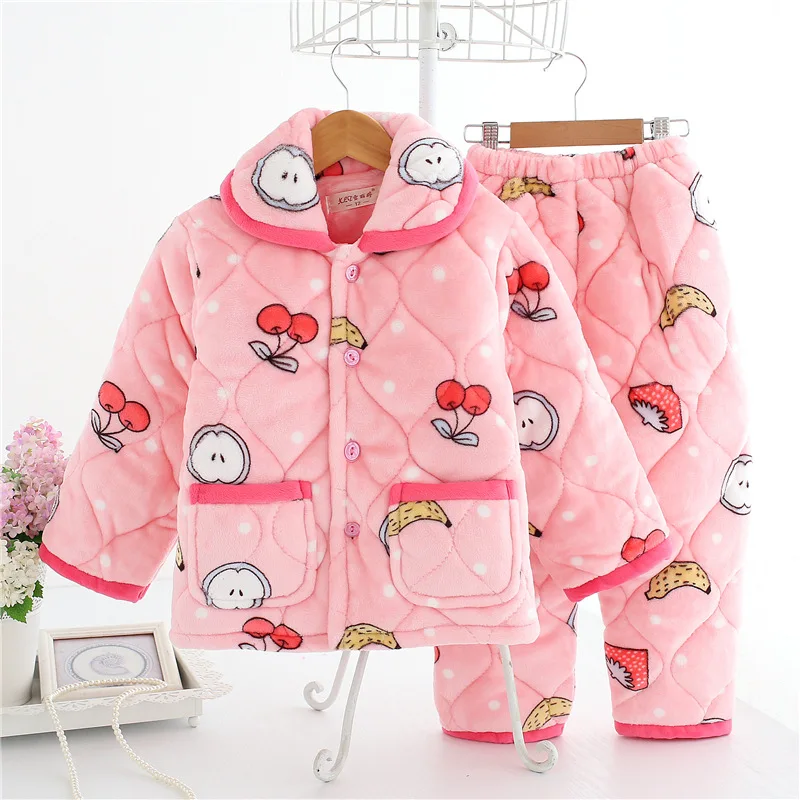 Winter Thick Cotton Flannel Coral Wool Warm Kids Baby Girls Boys Pajamas Sets Children Clothing Set Animal |