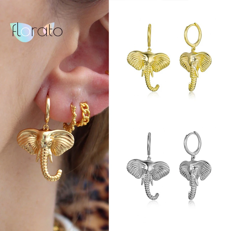 

925 Sterling Silver Ear Buckle Elephant Earrings For Women Minimalist Animal Circle Hoop Earrings for Women Fashion Jewelry