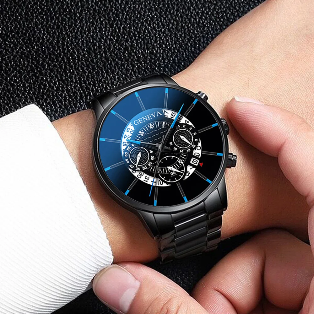 

Watch men Stainless steel New 2020 Geneva Luxury Bussiness Fashion Top brand Calendar Quartz Watch for men Relogio masculino