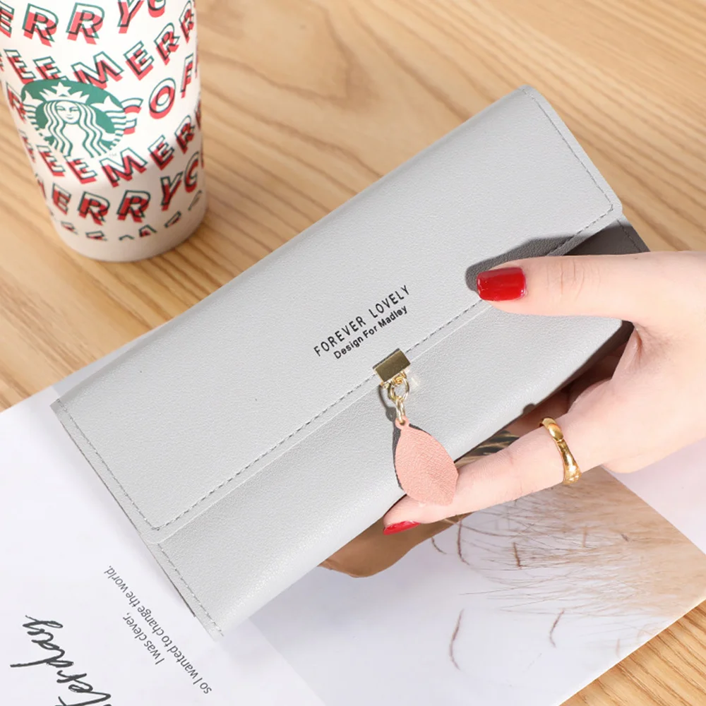 

New Women Pu Leather Wallets Female Long Purses Money Bags Leaf Phone Pocket Ladies Wallet Card Holder Clutch Mujer