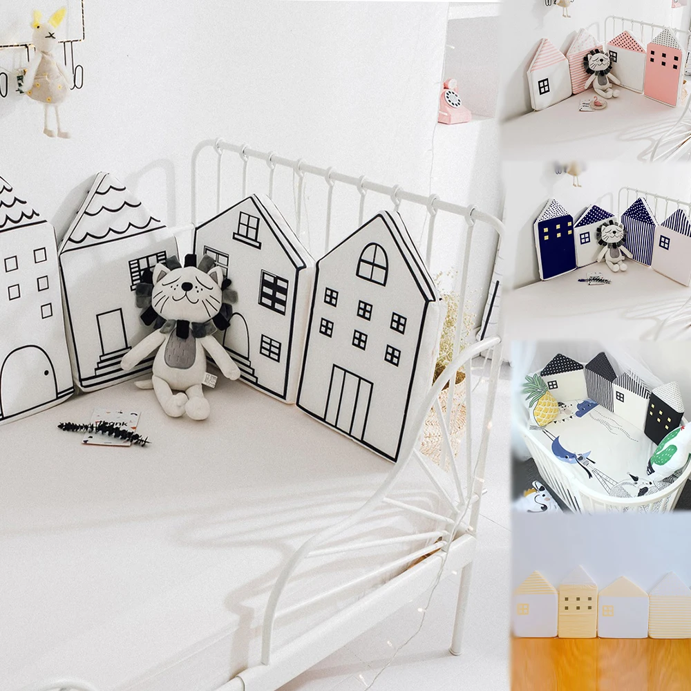 

4pcs Baby Bed Bumper Little House Pattern Crib Protection Infant Cot Newborn Bedding Cute Kid Bed Fence Cotton Combination House