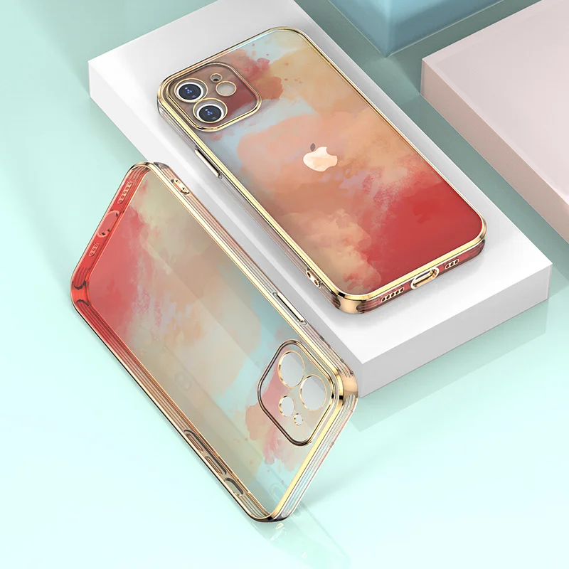 

Funda de lujo para iPhone 12 11 Pro Max XS XR X 8 7 Plus 8Plus, transparente, borde cuadrado, Protector de lente de cmara