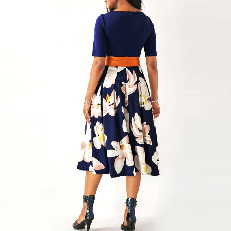 Женское платье бонни Thea летнее и осеннее синее с принтом женское офисное