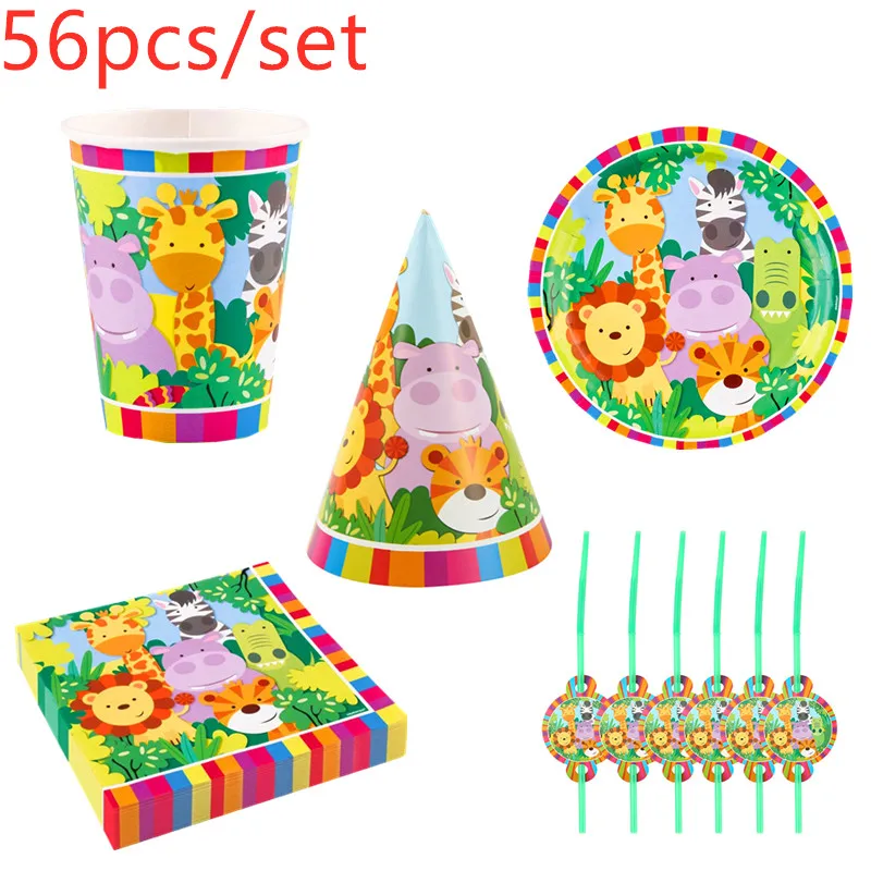 56 шт./компл. зоопарк сафари тематическое украшение с животными столовая посуда