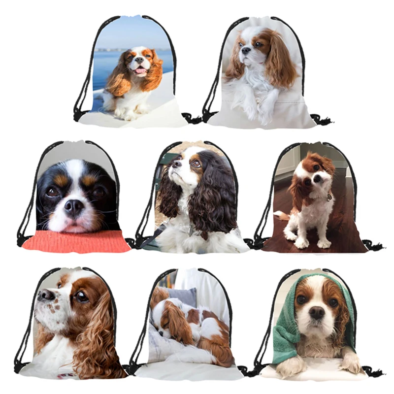 Модный рюкзак на шнурке с 3D принтом животных Чарльз-спаниель для женщин и мужчин
