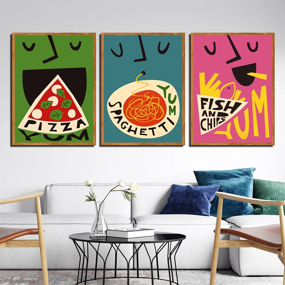 

Japanese Italian Food Wall Art Pictures Print Cartoon Sushi Ramen Coffee Pizza Burger Poster Canvas Painting Cafe Kitchen Decor