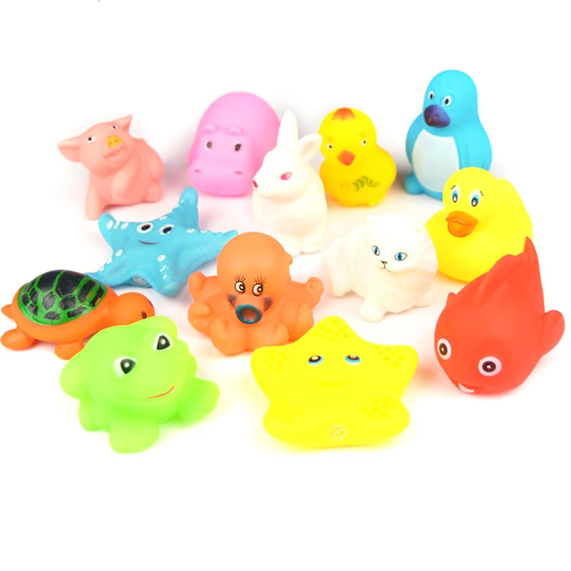 

13pcs/set Baby Bath Toys Cute Floating Rubber Animals Squeeze-sounding Toys Bathing Random Swimming Playing Toy Water Baby K9N4