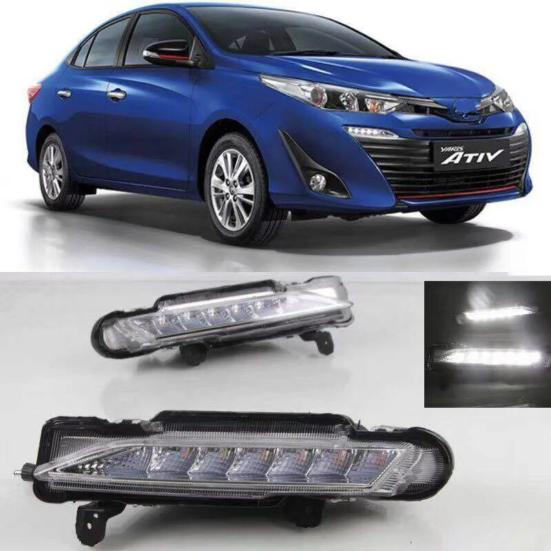 For Toyota Yaris 2017 2018 Waterproof 12V LED DRL Daytime driving Running Light Daylight fog lamp with Turn Signal style Relay