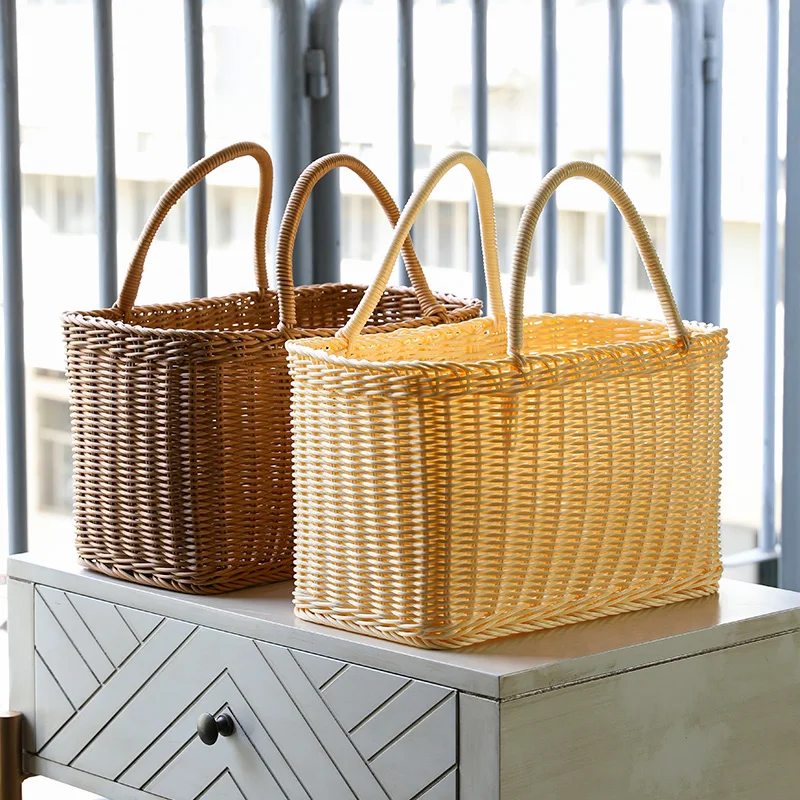 

Plastic Woven Basket Artistic Shopping Basket Picking Basket Picnic Basket Portable Bamboo Basket