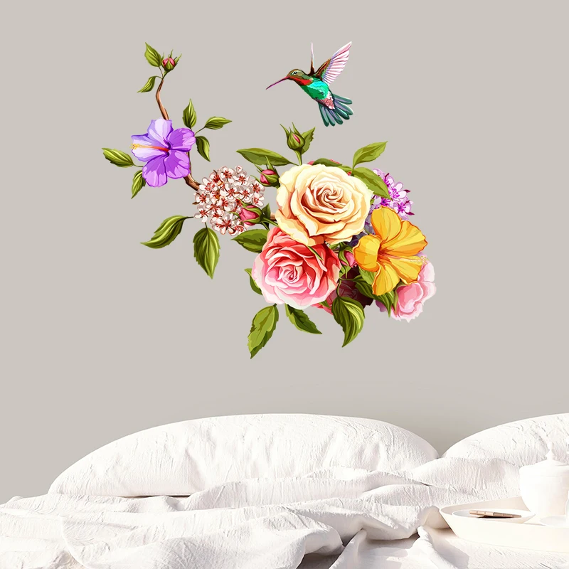 Виниловая наклейка три Ratels QCF9 с цветами и птицами, ПВХ наклейка для дома, спальни, стены, окна, двери, холодильника, кухни