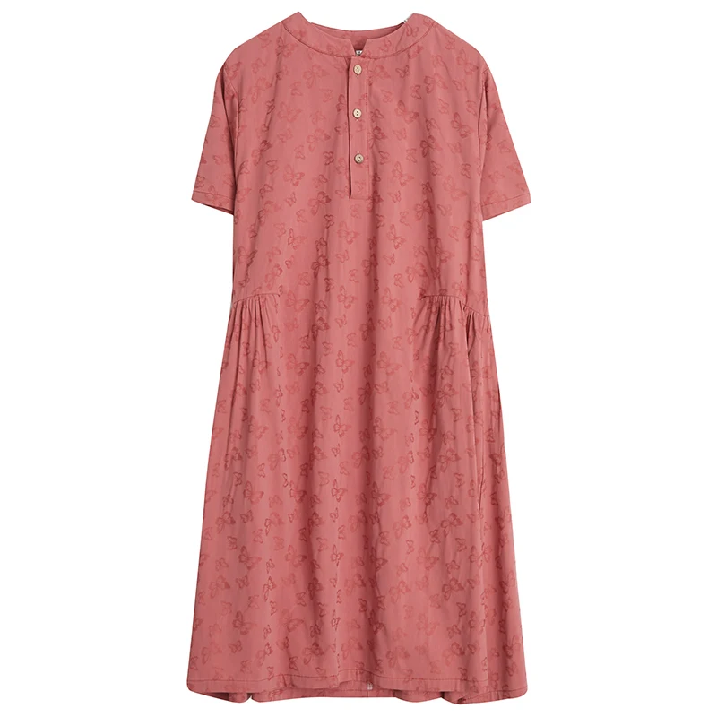 

COIGARSAM Short Sleeve Women dress New O-Neck High Waist Dresses Khaki Red 1121