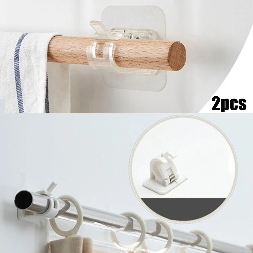 

2pcs X Clip White/Transparent ABS Curtain Rod Shelf Bracket Se-lf Adhesive Wall Hooks Wall Rod Bracket Holder
