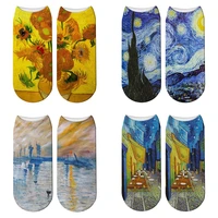 3d printed van gogh famous oil painting pattern socks starry night sunflower caf%c3%a9 art summer cotton breathable low ankle socks