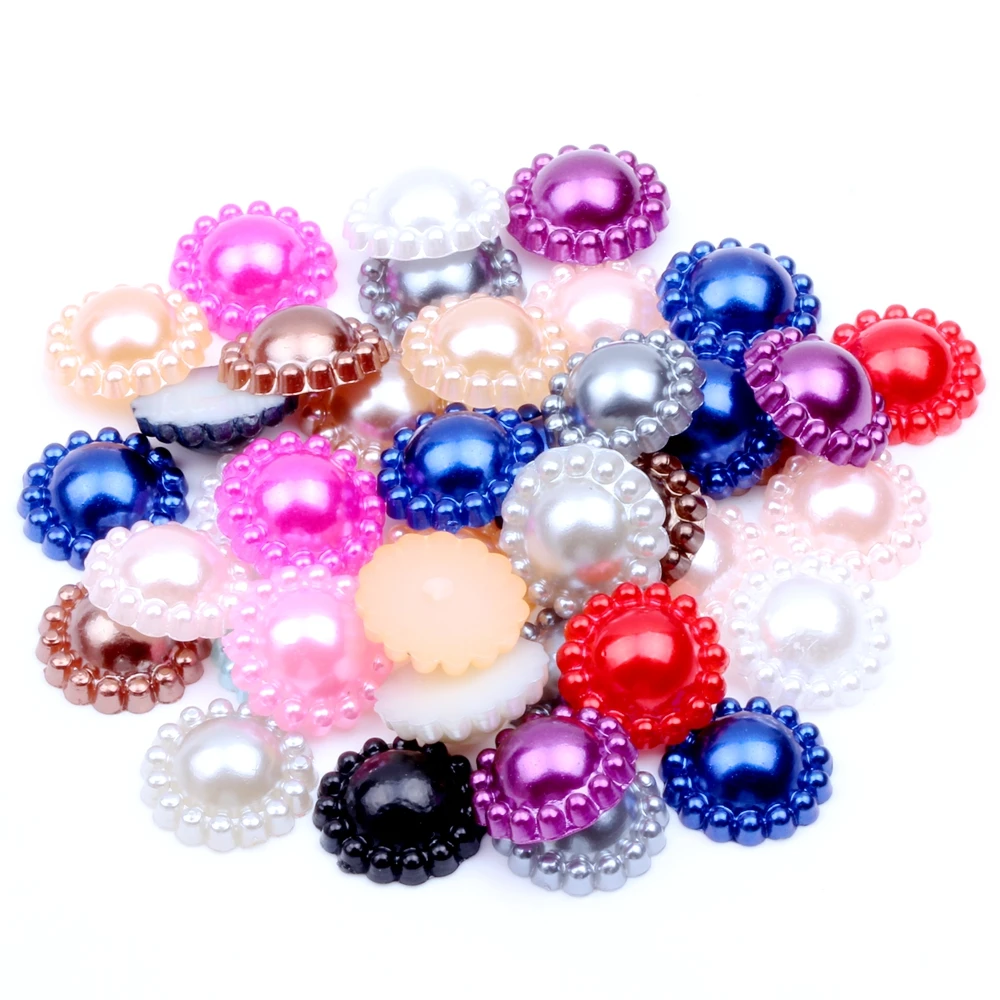 Sun Flower Half Round 12mm Many Colour 1000/48pcs ABS Resin Imitation Pearls Flatback Beads for Scrapbook Decoration | Дом и сад