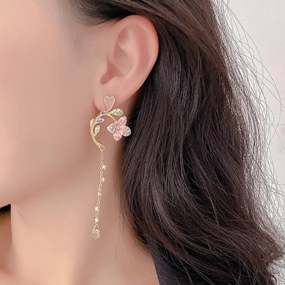

1 Pair Stud Earrings Women 2021 Stylish Asymmetric Flower Jewelry All Match Tassel Dangle Earrings серьги for Women Daily Wear