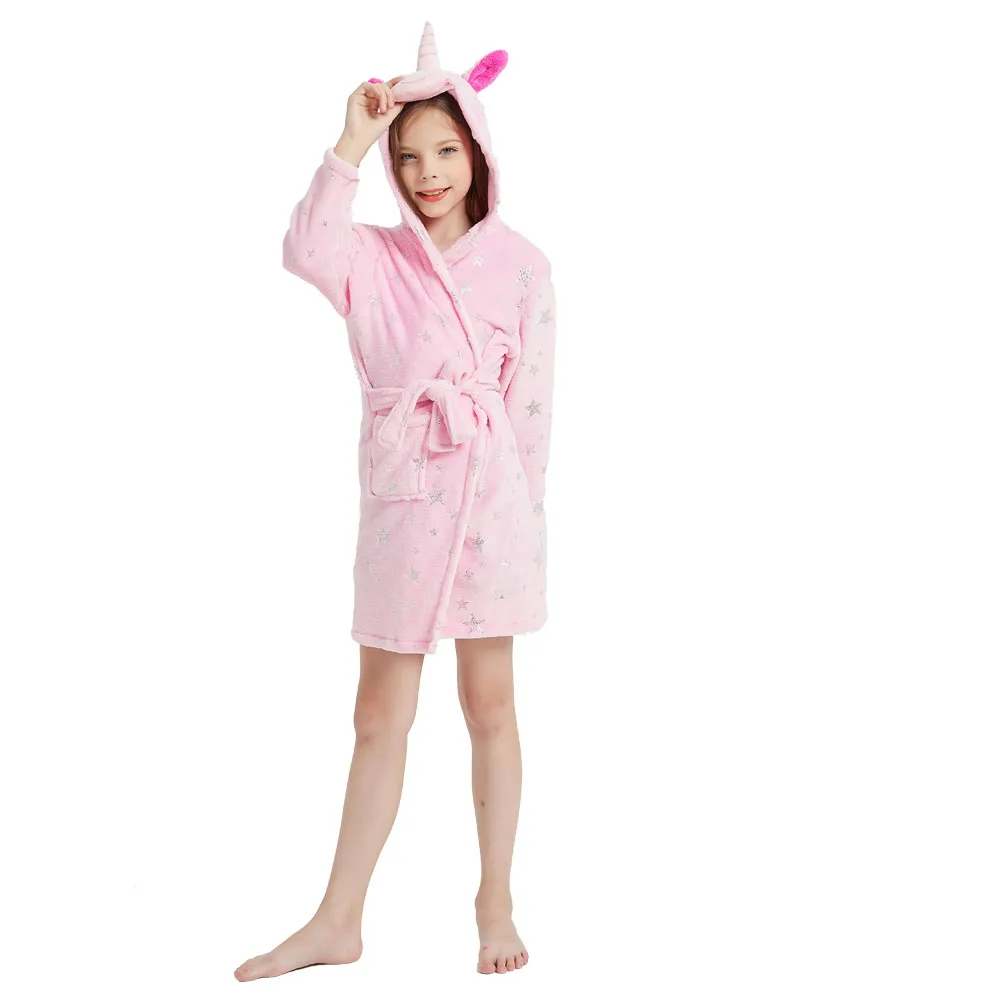 Kigurumi единорог с капюшоном Детские Банные халаты дети звезда Радуга банный халат