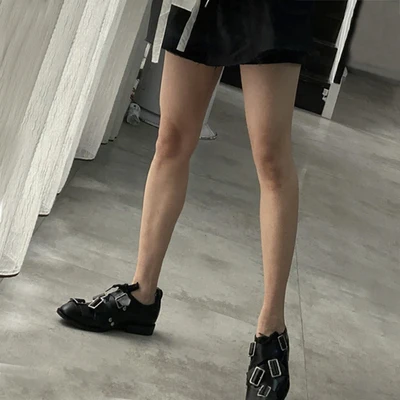 

Retro British Style Leather Shoes Round Toe Low Heel Buckle Strap Flat Woman Shoes Metal Decoration Casual Comfortable Shoes
