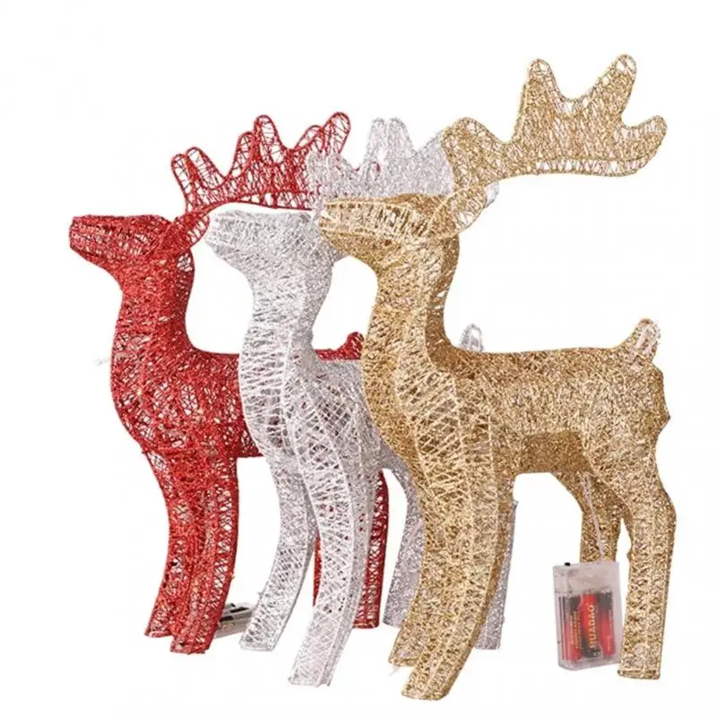 

Christmas Iron Reindeer Elk LED Light With Pine Cones Decoration Golden Silver Red Deer Lamp Shopping Mall Ornaments Home Decor