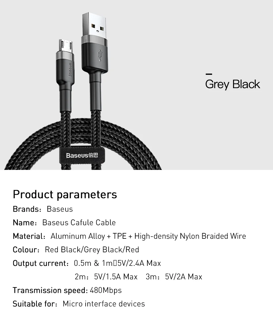 Baseus Micro USB кабель 2.4A Быстрая зарядка для samsung J7 Redmi Note 5 Pro Android мобильный телефон USB Micro кабель зарядное устройство Шнур для передачи данных