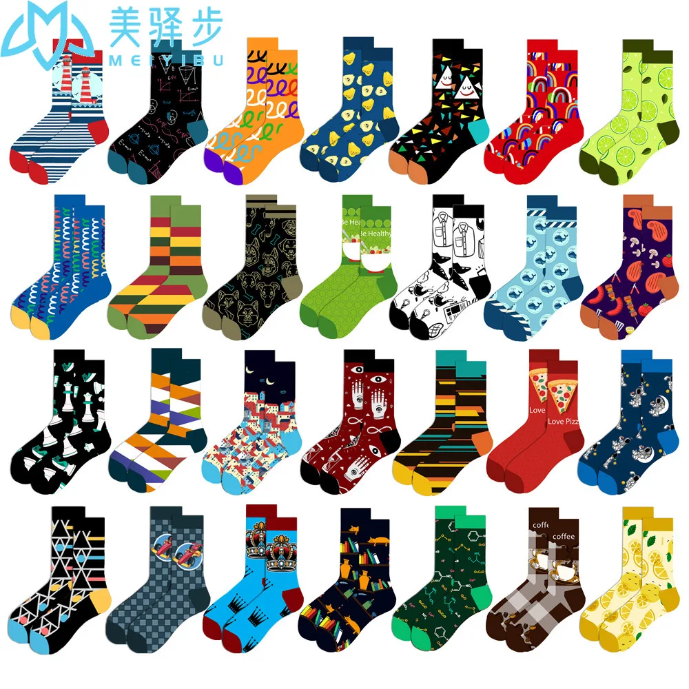 100 Pairs Per Set Original Design Hot Sales Autumn and Winter New Geometry Men's Socks Fruit Women's Funny Socks Girl